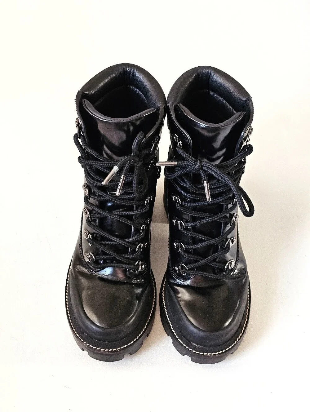 Tory Burch Leather Lug Sole Combat Hiking Boots Black Lace Up Women's Size 7